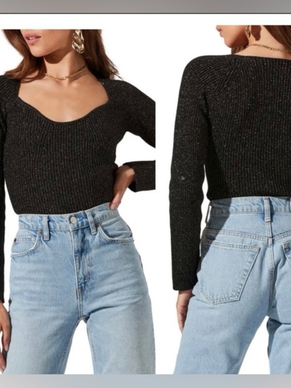 Abercrombie & Fitch Bodysuit Black Metallic Ribbed Knit Bodysuit Size Large